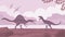 Carnivorous lizard carnotaurus against spinosaurus on the background of a prehistoric landscape
