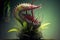 Carnivorous monster plant against green background, ai generative