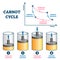 Carnot cycle vector illustration. Labeled educational thermodynamic scheme.