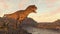 Carnotaurus dinosaur roaring at sunset - 3D render