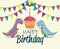 carnotaurus and thescelosaurus with cake and party banner