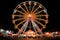 Carousel in the amusement park at night, State Fair Carnival Midway Games Rides Ferris Wheel, AI Generated