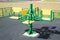 Carousel children`s metal green on the Playground with rubberized coating.
