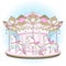 Carousel cute merry go round with horses design for kids in pastel colors hand drawn vector illustration