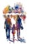 Carousel fair circus vector illustration. Flat tiny amusement park family persons concept.