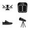 Carousel, scales and other web icon in black style. sneakers, telescope icons in set collection.