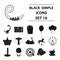 Carousel, shooting range, slides, cotton wool and other attributes.Amusement Park set collection icons in black style