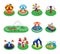 Carousel vector merry-go-round or roundabout and carnival circus icons of amusement park illustration set of round