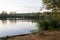 Carp Angling scenic landscape overlooking lake at Dawn