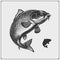 Carp fishing emblem. Black and white realistic graphics.