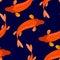 Carp, red fish, goldfish. Traditional eastern seamless pattern. Waves pattern. Vector.