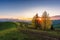 Carpathian countryside at sunset in springtime