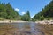 Carpathian landscape of the river up close.