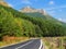 Carpathian Mountain landscape, thick forest, blue sky