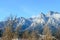 Carpathian mountains, Bucegi with Cross in top of Caraiman Peak