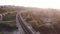 Carpathian mountains misty landscape with railroad bridge.