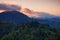 carpathian rural area in spring at sunset