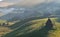 Carpathian rural landscape with a haystack