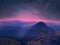 Carpathians, the moon and stars on the background