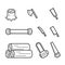 Carpenter equipment tool and stump, timber symbol icon set