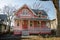 Carpenter Gothic Cottages with Victorian style, gingerbread trim in the village of Oak