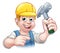 Carpenter Handyman in Hard Hat Holding Hammer Tool