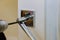 Carpenter installation at interior wood door lock