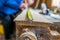 Carpenter measuring a long oak board, focus on the ruler,