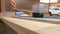 Carpenter Painting a Terrace Wooden Board with Impregnation Water Proofing or Paint. 4K Slowmotion Close up.