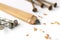 Carpenter's Pencil with Sharpening Shavings, Framing Nails and Deck Screws