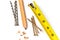Carpenter's Pencil with Sharpening Shavings, Tape Measure, Framing Nails and Deck Screws
