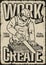 Carpenter with saw monochrome vintage poster