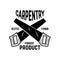 Carpentry. Emblem template with cutting wood and hand saw. Design element for logo, label, emblem, sign.