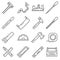 Carpentry industry equipment icons flat set with toolbox furniture