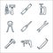 Carpentry line icons. linear set. quality vector line set such as hand saw, drill, scale, spanner, awl, prune, clamp, chisel