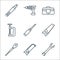 carpentry line icons. linear set. quality vector line set such as spanner, hacksaw, auger, saw, awl, clamp, bag, drilling machine