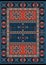 Carpet with red and blue vintage ornament and burgundy color in the middle