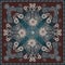 Carpet or shawl in ethnic style with ornate paisley ornament, mandala and flowers. Indian, russian, turkish, damask motifs.