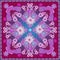 Carpet or shawl in ethnic style with ornate paisley ornament, mandala and gentle garden flowers on blue and purple background.