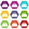 Carpetbag icon set color hexahedron