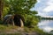 Carpfishing session at the Lake.Carp Angling scenic landscape overlooking lake at Dawn.Fishing adventures, carp fishing