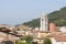 Carrara, Tuscany Italy: view of the historic center with the bell tower of the Cathedral of San Andrea