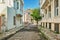 Carriage ride down the street in Buyukada, Princes Islands, Turkey. White colonial buildings and pedestrian streets