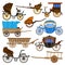 Carriage vector vintage transport with old wheels and antique transportation illustration set of royal coach and chariot