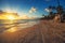 Carribean vacation, beautiful sunrise over tropical beach