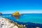 Carrick a Rede Rope Bridge in Ballintoy, Northern Ireland. Beautiful Landscape on Coast of Atlantic Ocean, Clear blue and green wa