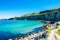 Carrick a Rede Rope Bridge in Ballintoy, Northern Ireland. Beautiful Landscape on Coast of Atlantic Ocean, Clear blue and green wa