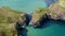 Carrick-A-Rede Rope Bridge at Ballycastle North Ireland - aerial view