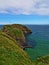 Carrick-a-Rede tiny Irish Coastal Island with suspension bridge and walking path