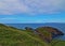 Carrick-a-Rede tiny Irish Coastal Island with suspension bridge and walking path